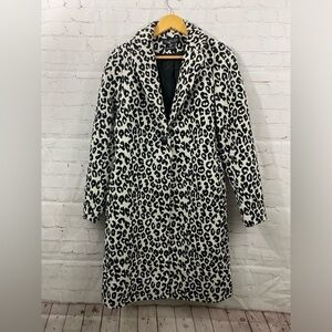 Rachel Zoe Coat Womens Size XS Black Ivory Leopard Trendy Single Button Peacoat